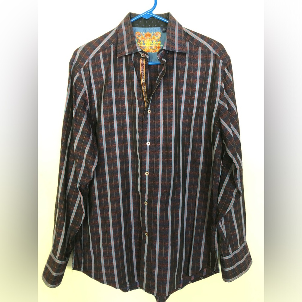 Robert Graham Monogram Men’s Striped Shirt Size Medium